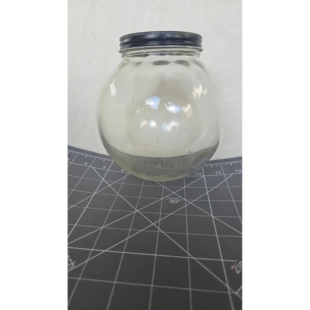 Vintage Bowl-O-Beauty Real Roses Glass Jar Melrose Park IL Black Metal Lid 5in